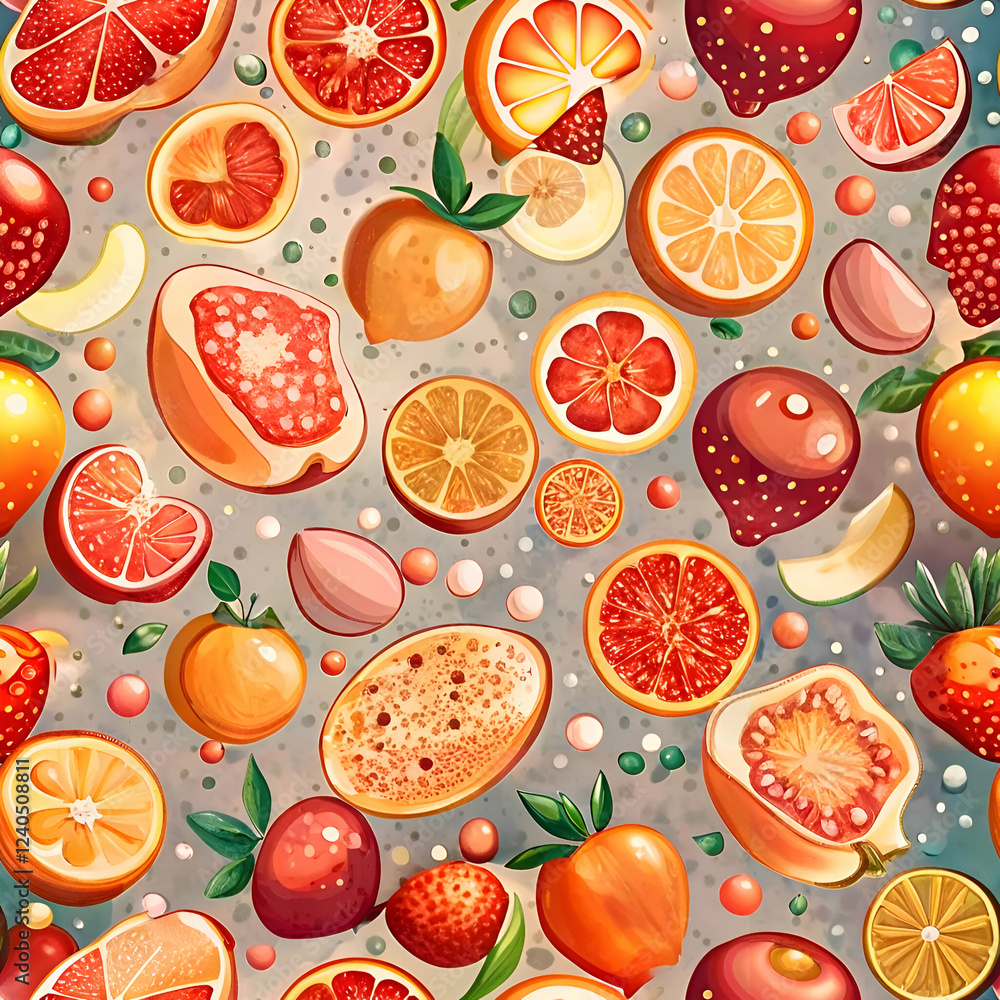 A vibrant seamless pattern featuring juicy citrus fruits. A vibrant seamless pattern featuring juicy citrus fruits.