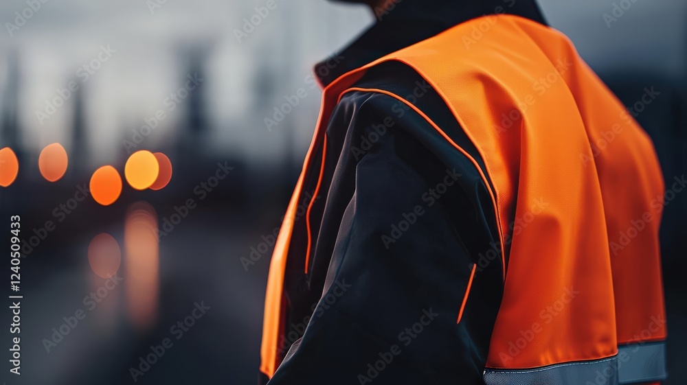 Fototapeta premium peak energy demand concept. Safety worker in reflective vest during twilight.