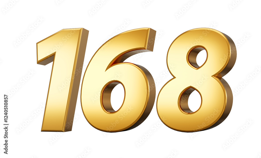 3d number 168 one hundred sixty eight Gold text with reflection 3d illustration 3d number 168 one hundred sixty eight Gold text with reflection 3d illustration