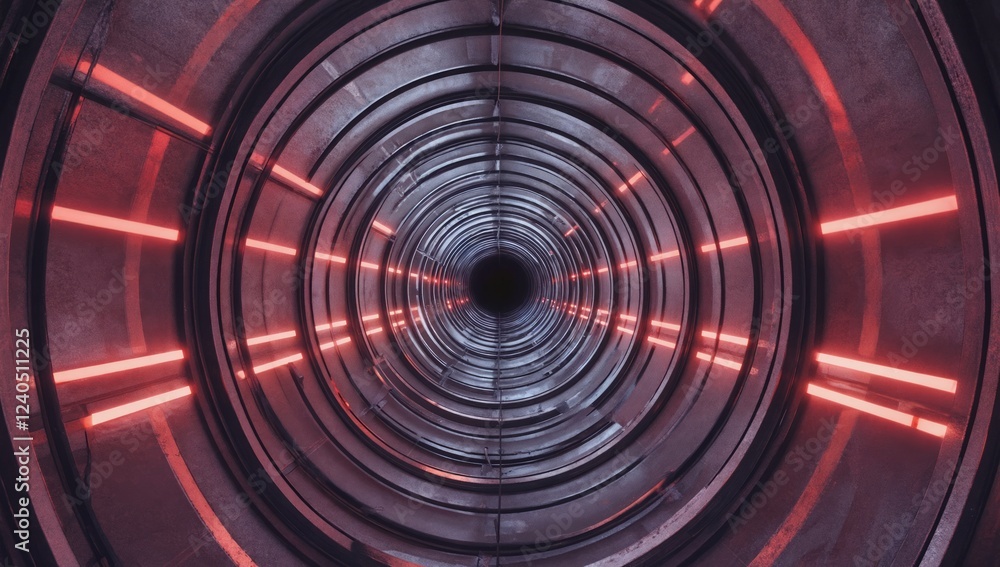 Futuristic Red Neon Tunnel, Abstract Background, Sci-Fi Design, VFX Futuristic Red Neon Tunnel, Abstract Background, Sci-Fi Design, VFX