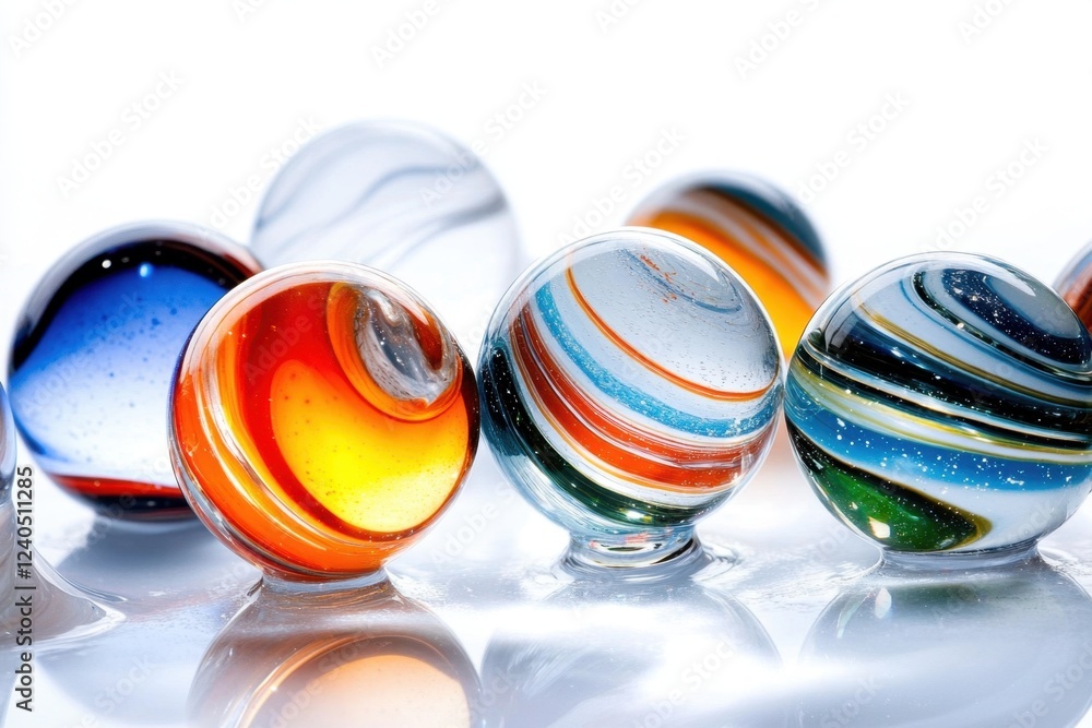 Colorful glass marbles in artistic arrangement