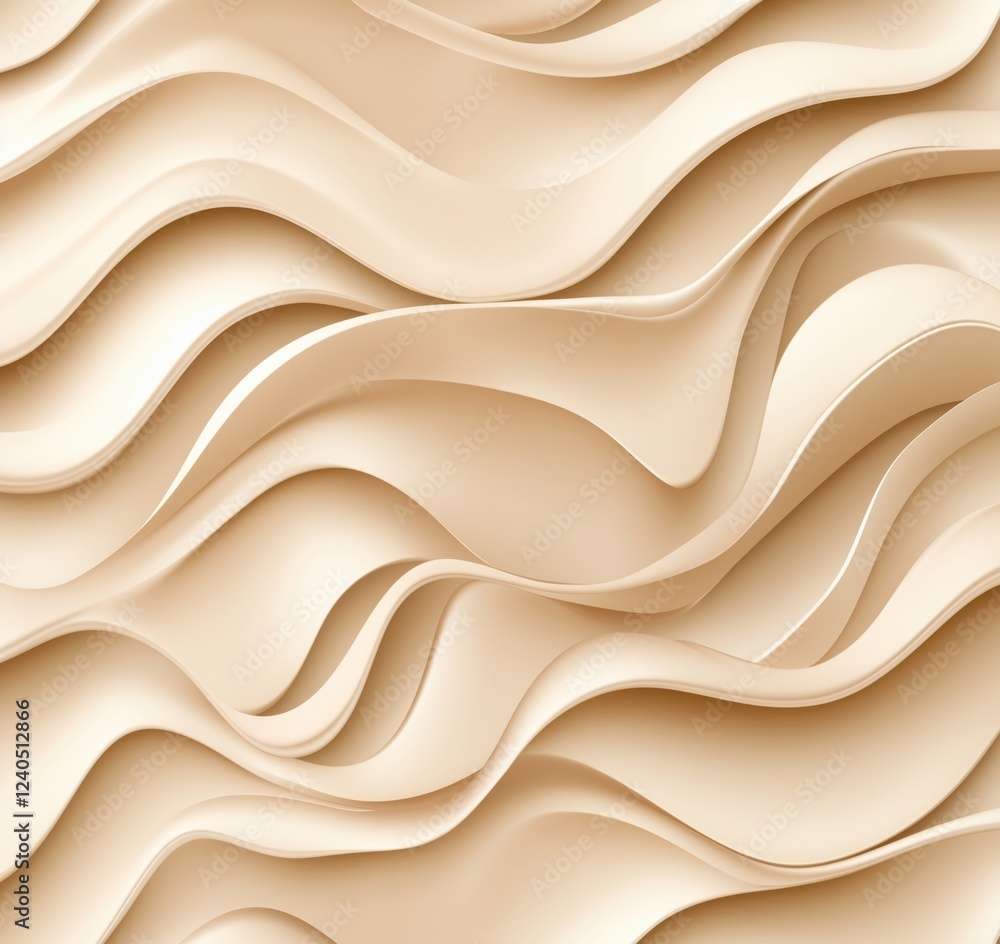 Obraz premium Abstract wavy texture in soft beige tones, showcasing flowing lines and smooth curves, ideal for backgrounds and design elements, copy space for text