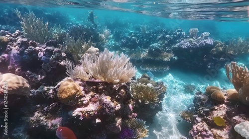 Wallpaper Mural Vibrant coral reef underwater scene, colorful corals and fish thriving in clear blue ocean, perfect for marine life themes. Torontodigital.ca