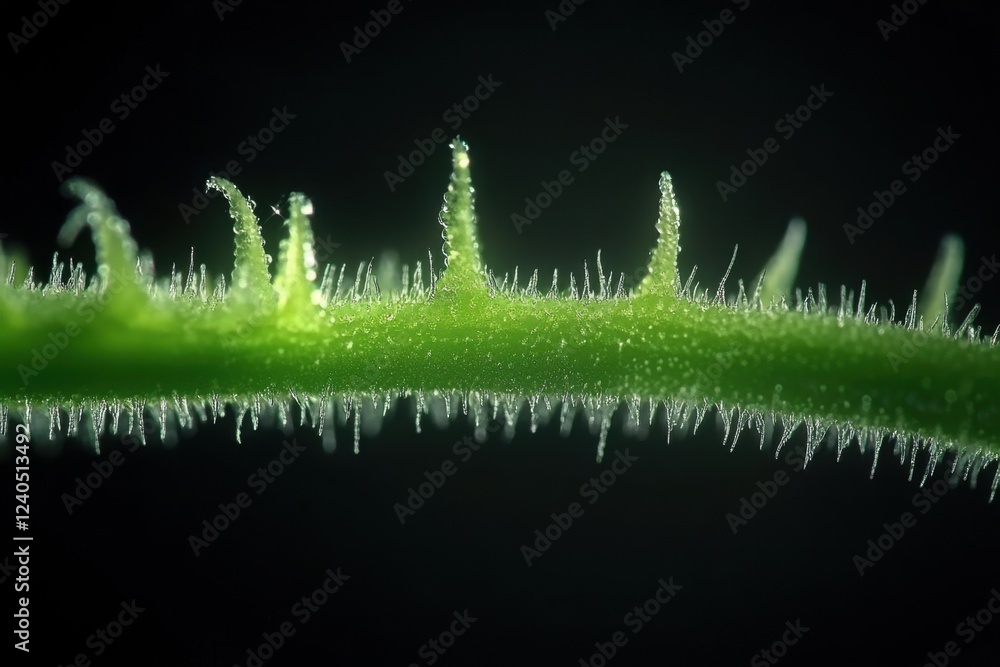 Close-up of green plant stem with fine hairs