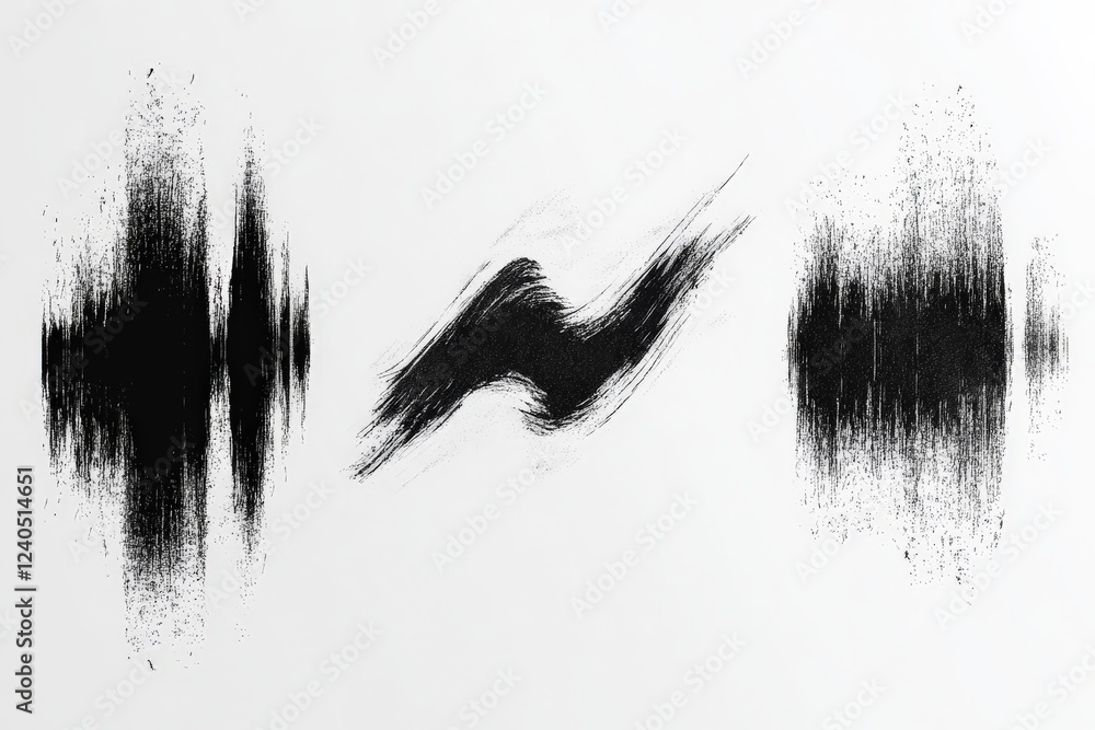 Obraz premium Abstract sound waves depicted in black and white with varying textures and shapes