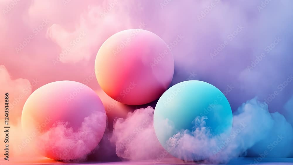Pastel Spheres in Dreamy Cloud Setting Abstract Art Pastel Spheres in Dreamy Cloud Setting Abstract Art