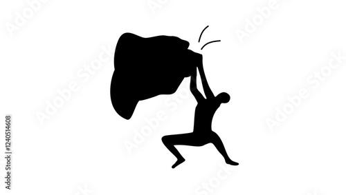 climber hanging on rock, black isolated silhouette
