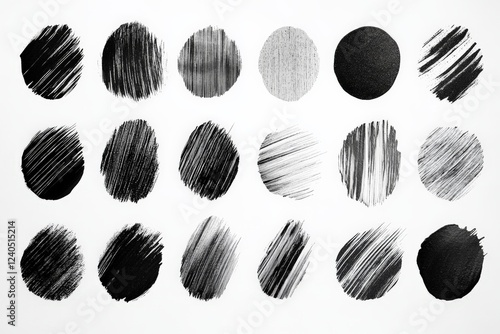 Artistic display of black and white brush strokes arranged in a grid format showcasing texture and contrast in a creative composition