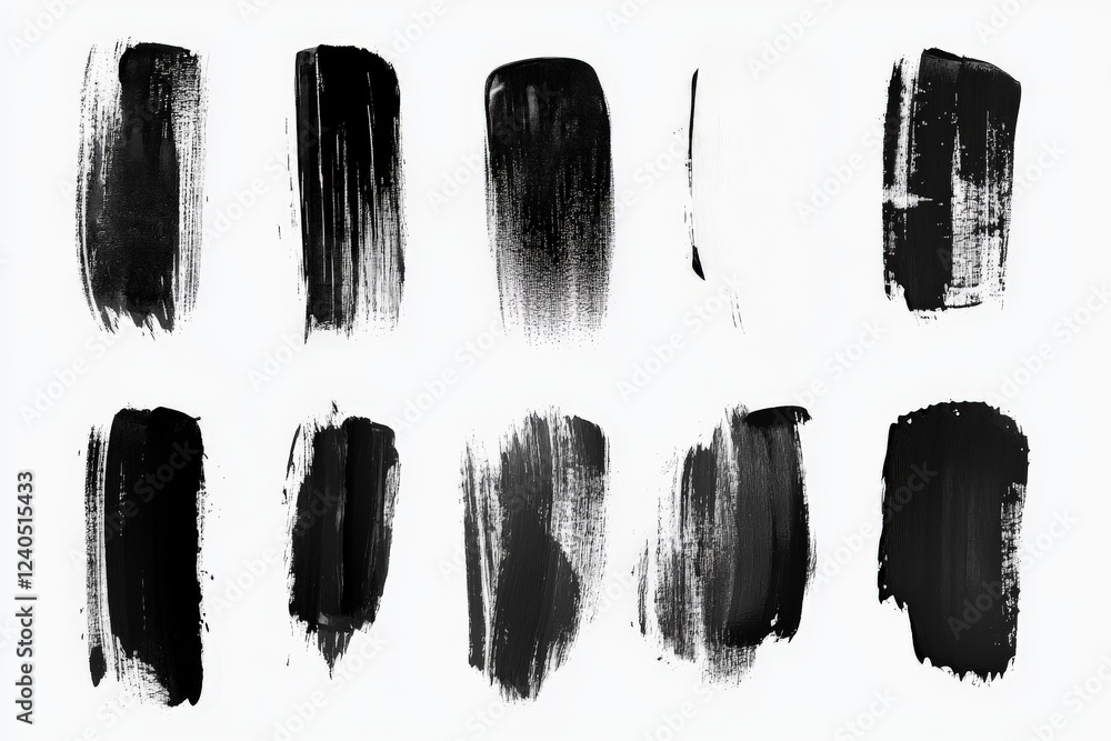 Black brush strokes in various styles showcasing artistic techniques and textures on a white background Black brush strokes in various styles showcasing artistic techniques and textures on a white background