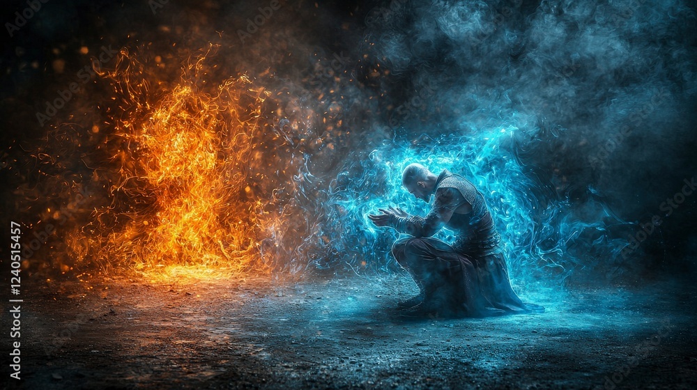 Obraz premium Warrior training in a mind-controlled realm fantasy landscape digital art ethereal environment dramatic viewpoint