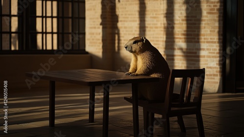 Sunny Courtyard Patagonian Cavy Table Sitting photo