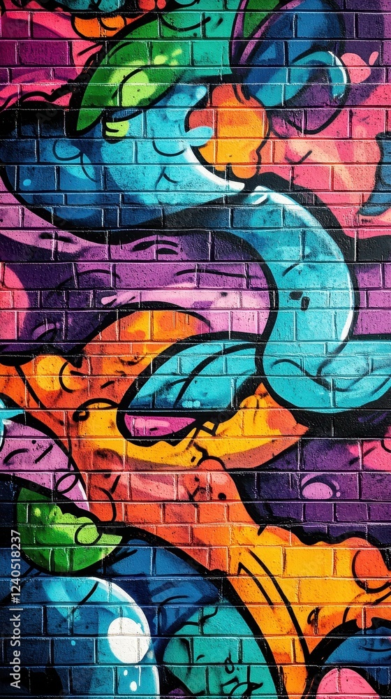 Vibrant Graffiti Art on Brick Wall Abstract Design Vibrant Graffiti Art on Brick Wall Abstract Design