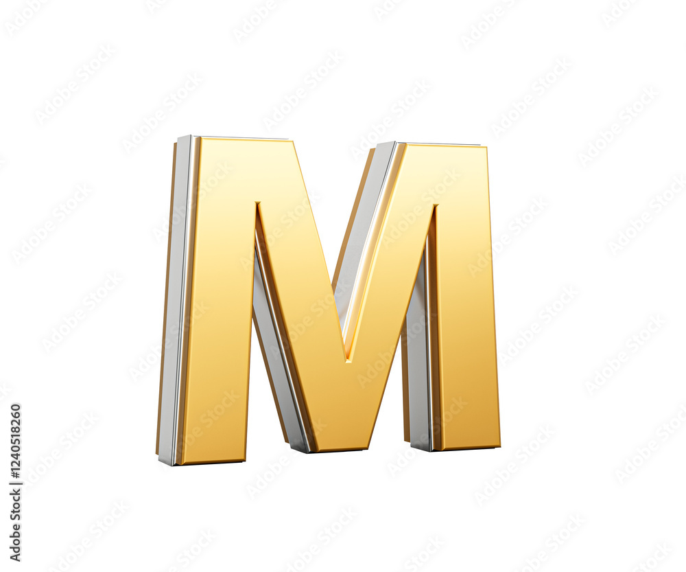 Golden Capital Letter M Gleams With Sleek Modern Design Bold Font With Sharp Edges 3D Illustration Golden Capital Letter M Gleams With Sleek Modern Design Bold Font With Sharp Edges 3D Illustration
