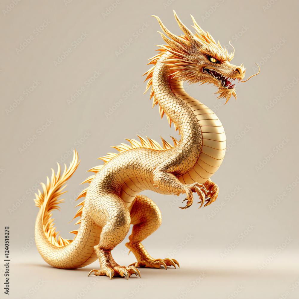 Obraz premium Majestic Golden Dragon 3D Render Stunning Artwork