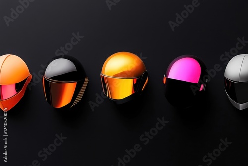 Futuristic motorcycle helmets with vibrant neon colors photo