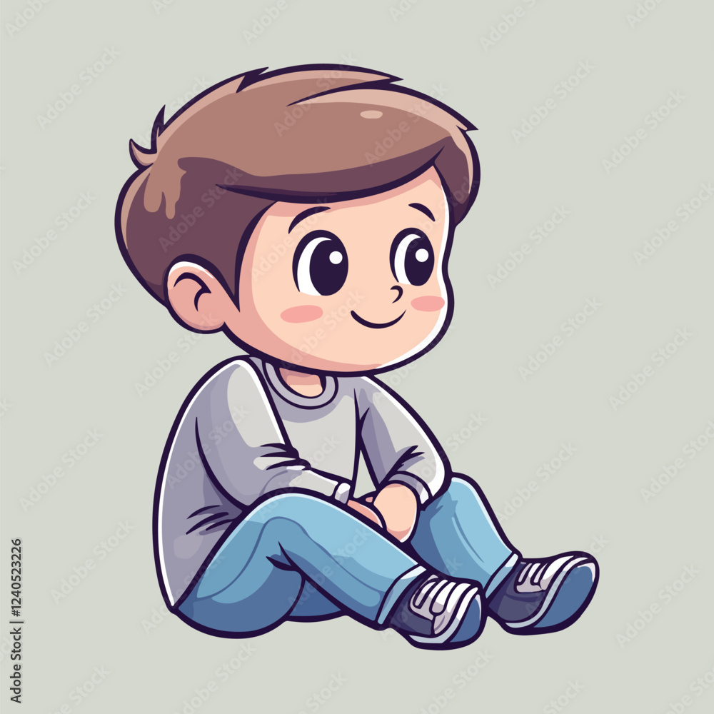 Cute Boy Sitting and Smiling vector illustration Cute Boy Sitting and Smiling vector illustration