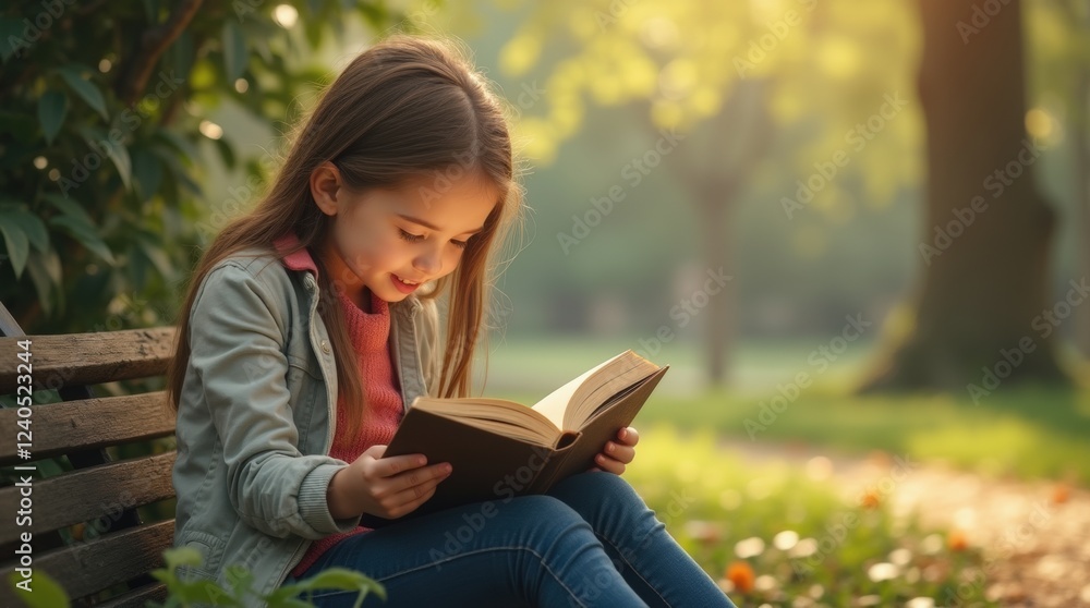 A girl sitting in a sunny park, deeply engrossed in a book A girl sitting in a sunny park, deeply engrossed in a book