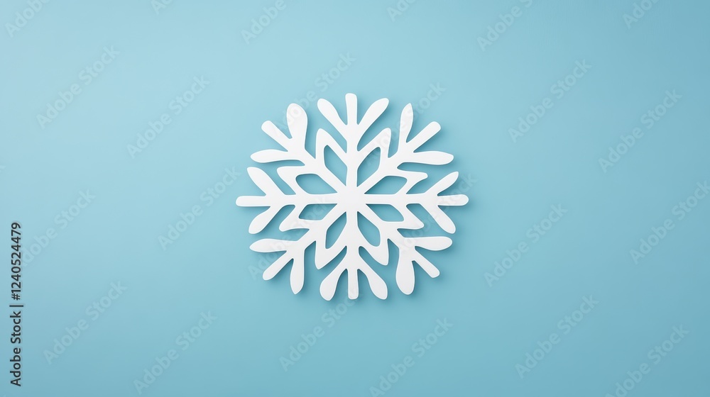 White snowflake on light blue background: minimalistic winter design White snowflake on light blue background: minimalistic winter design