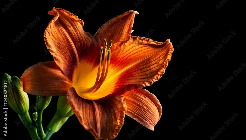 Obraz premium close up of Daylily flower, black background, copy space