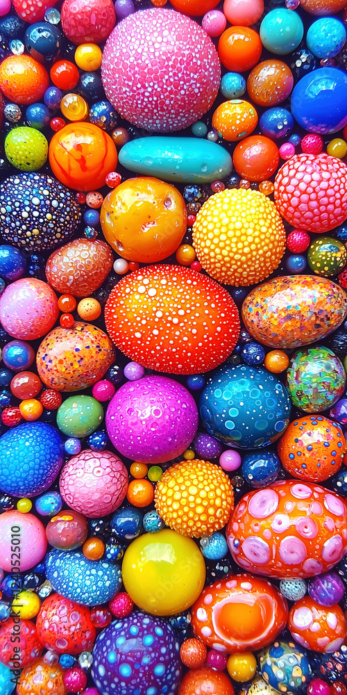 Fototapeta premium Colorful collection of textured, glossy spheres and orbs in various sizes and vibrant patterns