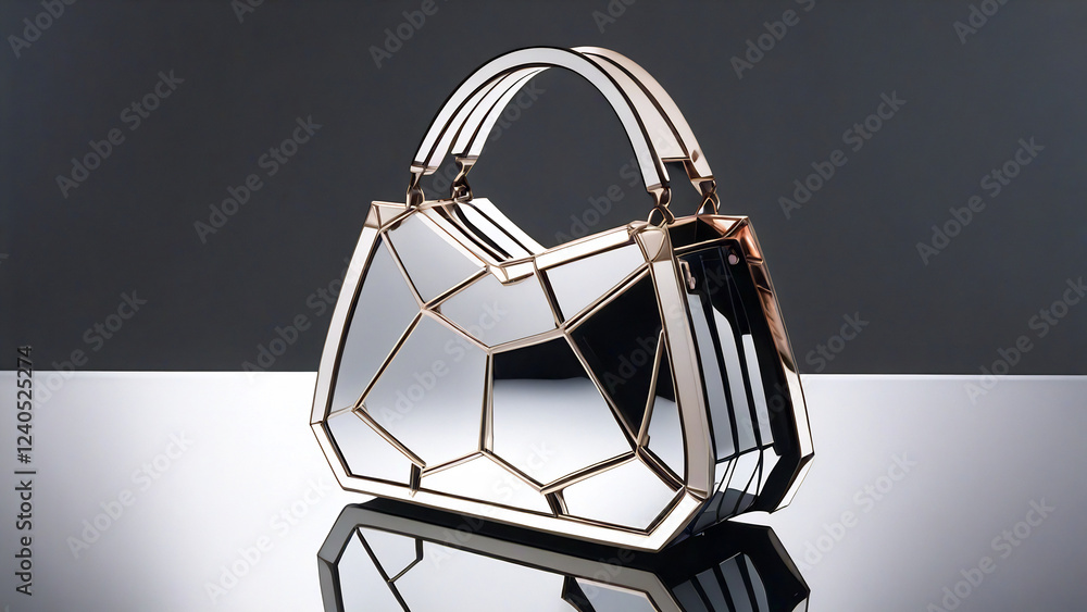 metallic purse displayed on a reflective surface. metallic purse displayed on a reflective surface.