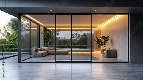 Wallpaper Mural Contemporary Architectural Design Showcasing a Modern House with Expansive Glass Wall Offering Stunning Views of Surrounding Landscape in a Peaceful and Serene Environment Torontodigital.ca