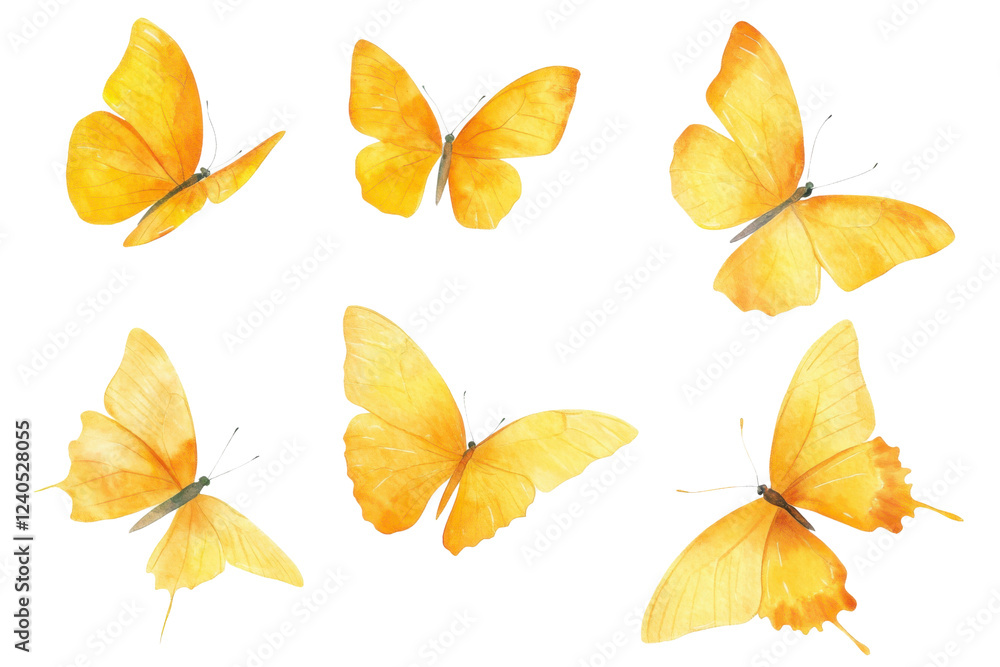 Obraz premium Yellow butterflies in flight, transparent background