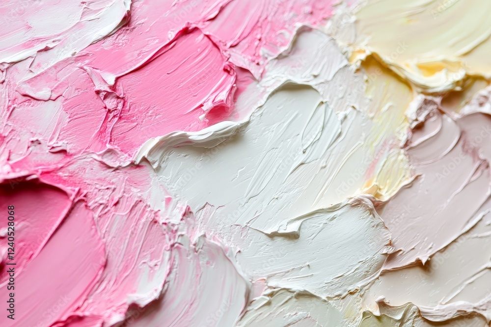 Obraz premium Abstract texture of pastel colors with pink, white, and cream shades arranged in thick brush strokes