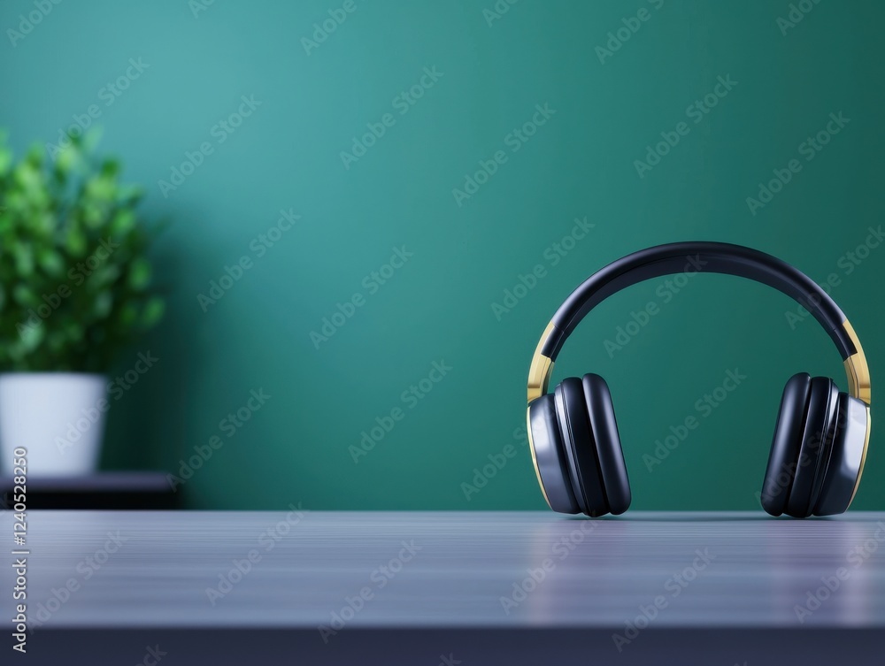 Remote work essentials headphones on a desk home office realistic photography calm environment close-up view productivity focus Remote work essentials headphones on a desk home office realistic photography calm environment close-up view productivity focus