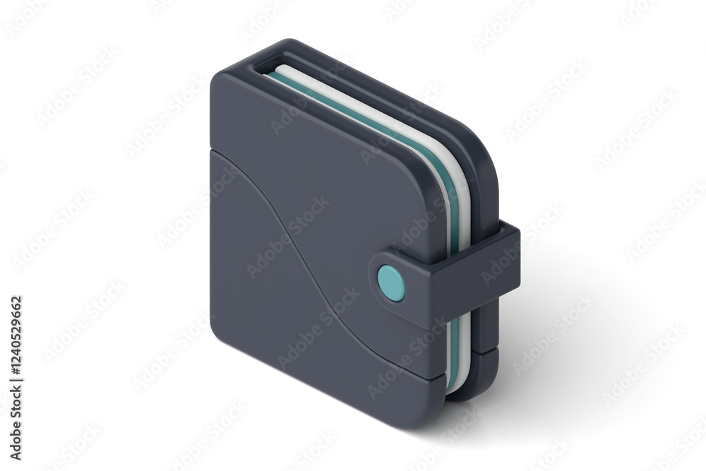 Dark gray wallet isometric view, featuring modern dark design, 3d rendering