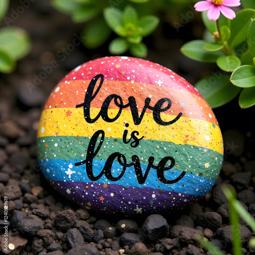 Love is Love Painted Stone. Square image: Rainbow 