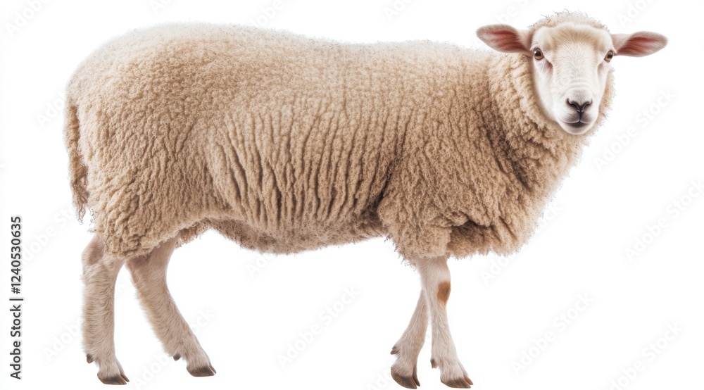Fototapeta premium A Fluffy Sheep: A Close-up of a Domesticated Sheep