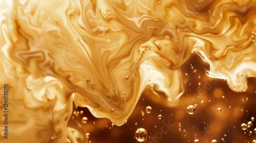 Abstract golden liquid with brown splashes background