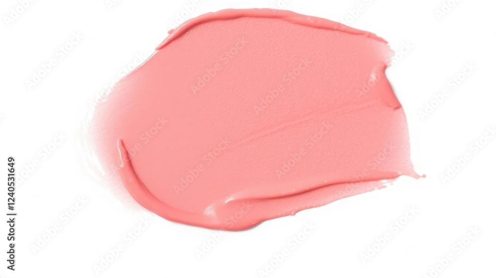 Soft muted pinkish red lipstick swatch on white background with subtle shine, serene, lip color