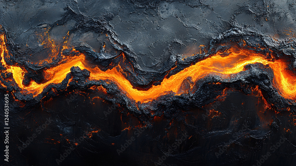 custom made wallpaper toronto digitalA river of fiery lava flows through a rugged, dark volcanic landscape, creating a dramatic, almost abstract image.