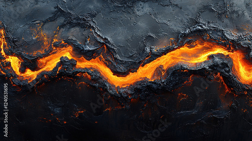 Wallpaper Mural A river of fiery lava flows through a rugged, dark volcanic landscape, creating a dramatic, almost abstract image. Torontodigital.ca