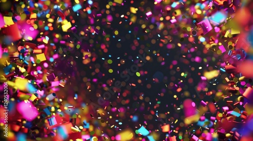 3d render of colorful confetti flying in the air. Abstract background