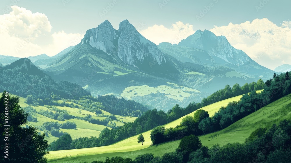 Naklejka premium green mountains and forests in summer