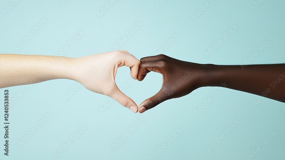 Two Hands Forming a Heart Shape Against a Light Blue Background, Symbolizing Love and Unity Two Hands Forming a Heart Shape Against a Light Blue Background, Symbolizing Love and Unity