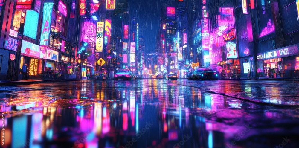 Neon Cityscape Rain Reflecting Vibrant Lights Neon Cityscape Rain Reflecting Vibrant Lights