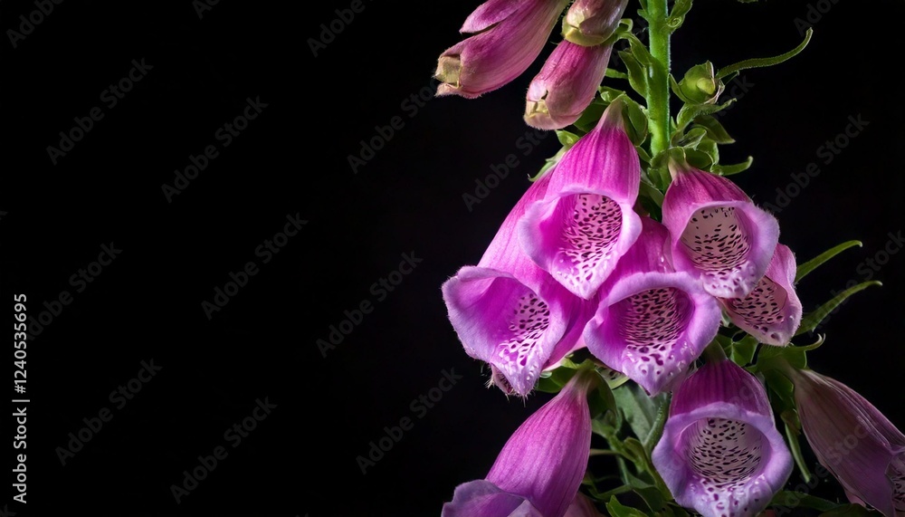 Fototapeta premium close up of Digitalis flower, black background, copy space
