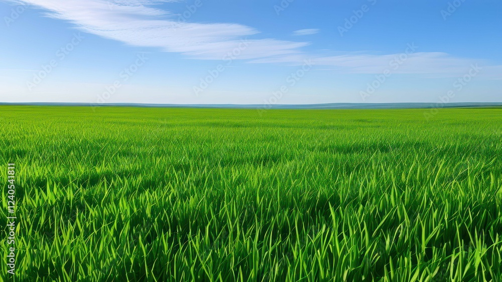 Vast green grass field under a clear blue sky Vast green grass field under a clear blue sky
