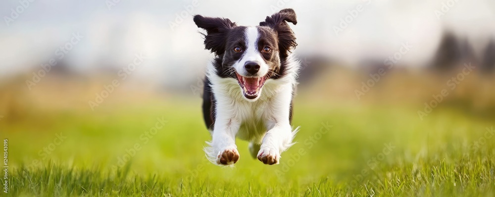 Energetic dog leaping joyfully across grassy field. Energetic dog leaping joyfully across grassy field.