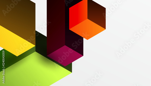 Sleek abstract design featuring isometric 3D blocks in a clean, modern composition. Perfect for tech-inspired themes, with vibrant colors and geometric precision