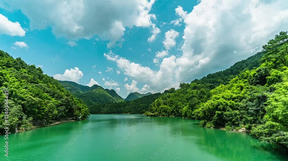 Explore serene mountain landscape with turquoise lake and vibrant greenery during a sunny day Explore serene mountain landscape with turquoise lake and vibrant greenery during a sunny day