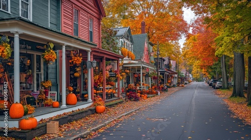 Autumnal Charm: Picturesque Street in New England