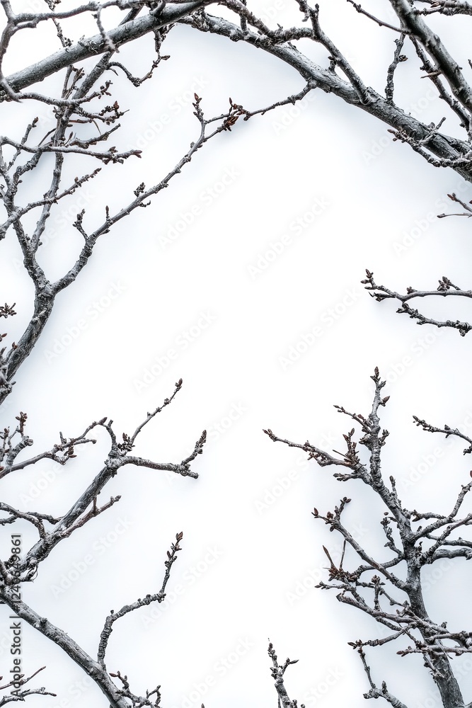 Tree Branches and Twigs Forming Natural Frame on White Background for Creative Projects Tree Branches and Twigs Forming Natural Frame on White Background for Creative Projects