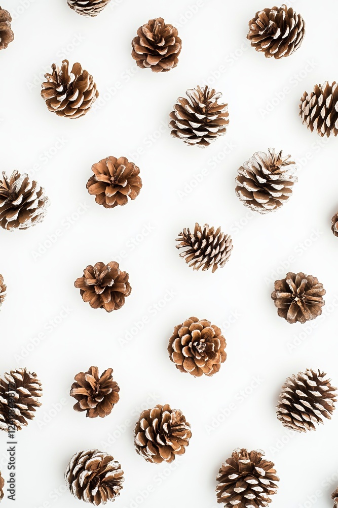 Decorative Arrangement of Pine Cones on a White Background for Nature-Inspired Designs Decorative Arrangement of Pine Cones on a White Background for Nature-Inspired Designs