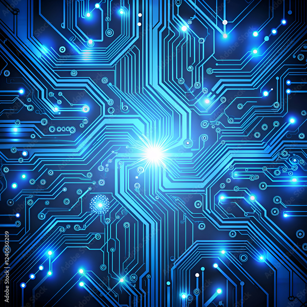 Abstract blue glowing circuit board background. Abstract blue glowing circuit board background.