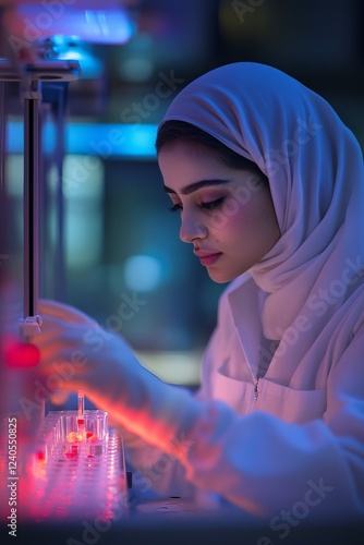 Wallpaper Mural Middle Eastern Woman Conducting Next Generation Drug Delivery Testing in a Laboratory Setting Torontodigital.ca